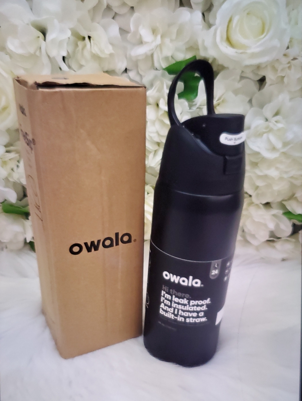 Owala Insulated Black Bottle with Built-In Straw